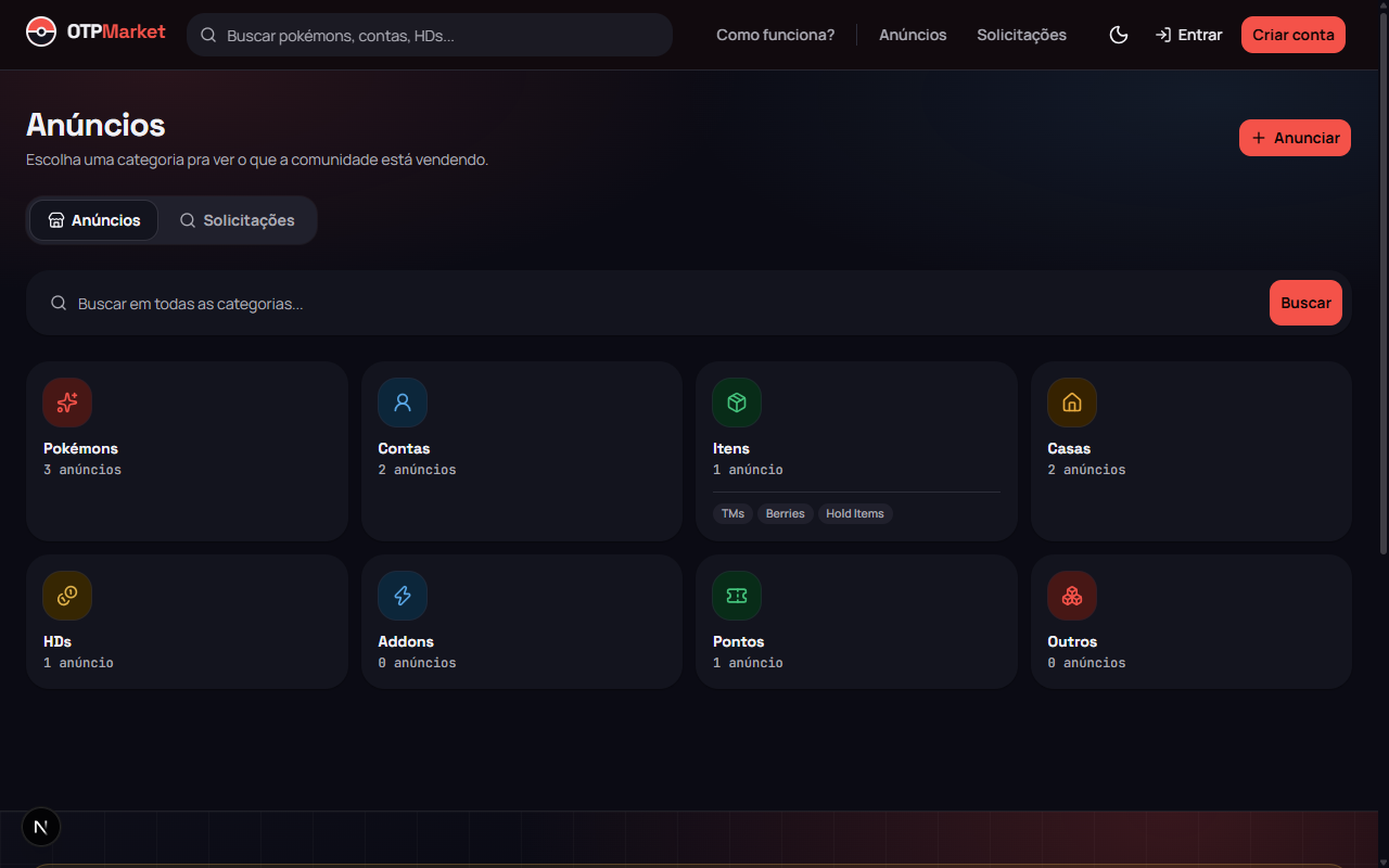 Página de categorias do OTPMarket